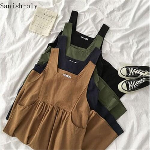 2020 Spring Autumn Women Tank Dress Preppy Style Sleeveless Long Dresses Students All Match Casual Loose Dress Vestidos CD078