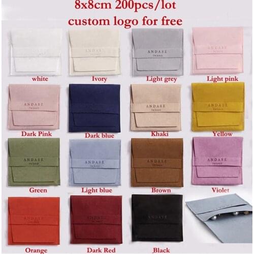 100pcs 200pcs 8X8cm Customized Micro Suede Pouches Custom Logo Gift Bag Jewelries Pouch Microfiber Envelope Fodable Storage Bags