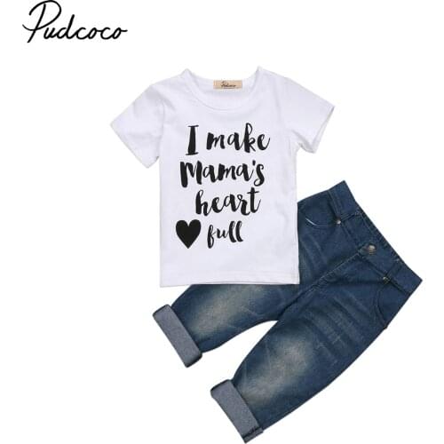 2017 Brand New 2Pcs Toddler Infant Kids Boys Tops Short Sleeve T-shirt Jeans Denim Pants Outfits 2Pcs Set Casual Clothes 1-5T
