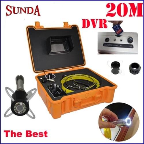 20meter cable pipe inspection camera with DVR video recording 7"LCD monitor 23mm camera head fiberglass cable waterproof camera