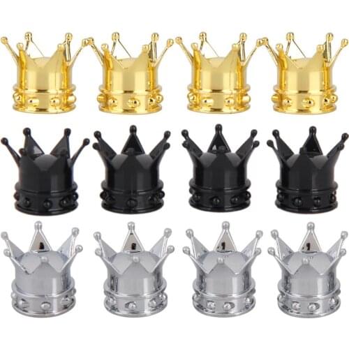 4Pcs Bicycle Tire Valve Caps Gold Crown Shaped Bike Tyre Wheel Stem Air Valve Cap Auto Truck Dustproof Airtight Caps Tyres Kits