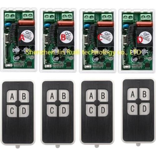 AC220V 1CH 10A RF Wireless Remote Control Switch System 433 MHZ 4 transmitter & 4 receiver relay Receiver Smart Home Switch