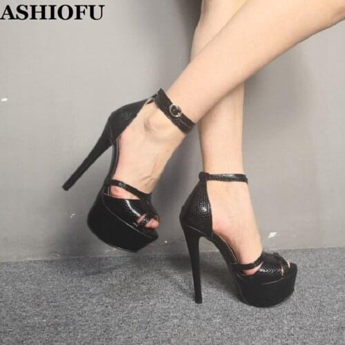 ASHIOFU Handmade Real Photos Ladies High Heel Sandals Sexy D'orsay Platform Summer Shoes Evening Party Fashion Sandals Shoes