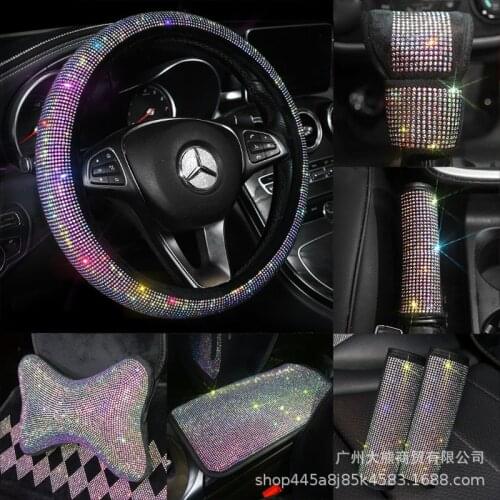 Shining Bling Auto Seat Belt Cover Handbrake Cover Shift Gear Knob Cushion Luster Crystal Diamond Car Decor Accessories