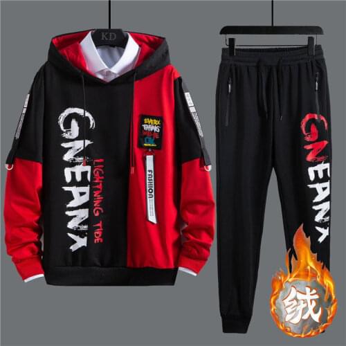 JUNSRM Brand Clothing Mens Two-piece Casual Shirt Cotton Hoodie + Sports Pants