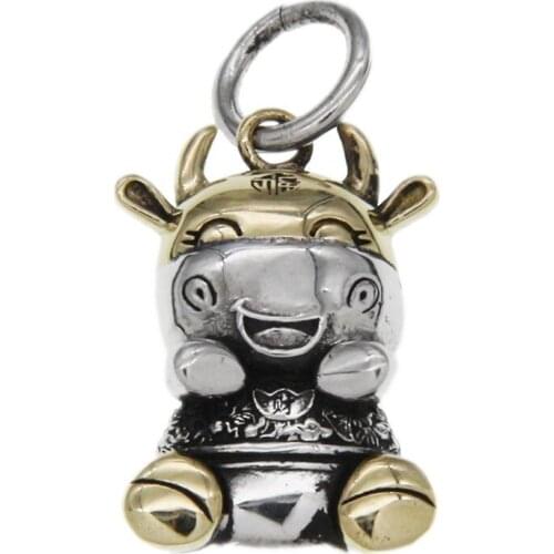 BOCAI New solid 100% s925 silver blessing calf wealth personalized vintage necklace pendant men and women key ring pendant