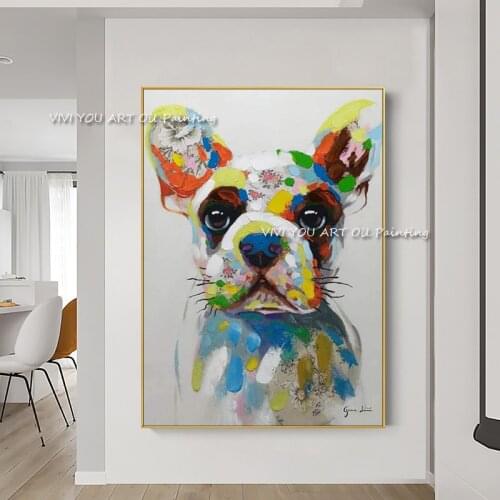 The Color Flower Dog Original Simple Hand-painted Abstract Modern Oil Painting On Canvas Handpainted Textured Wall Animal Art