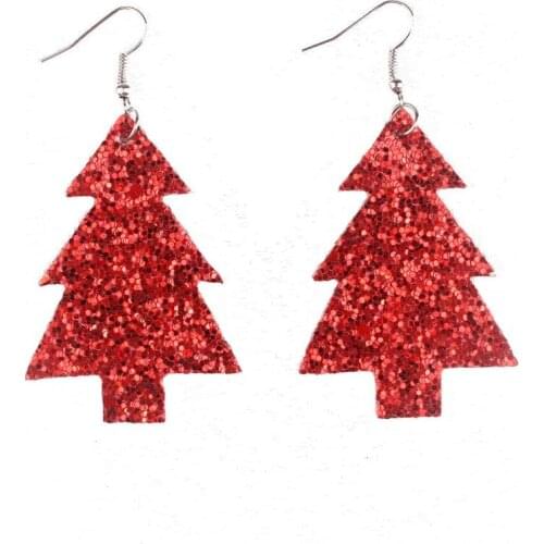 E7672 ZWPON Glitter Leather Christmas Tree Earrings Jewelry 2020 New Statement Earrings Christmas Gifts Wholesale