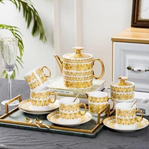 High Quality 15PCS Porcelain Coffee Tea Set 4Cups 4Saucers 4Spoons 1Teapot 1Milk Jar 1Sugar Bowl Luxury Wedding Gift Home Deocr