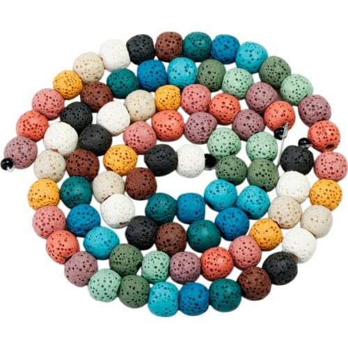 TUMBEELLUWA Colorful Lava Stone Round Loose Bead for Jewelry Making 14"