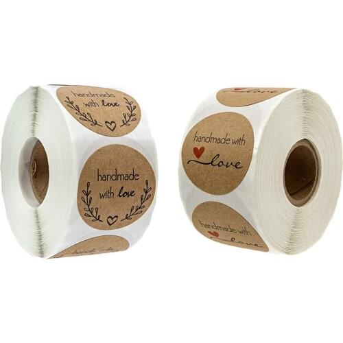 500pcs Kraft Paper Round Handmade With Love Stickers Adhesive Craft Labels