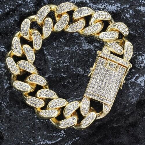 20mm 8inch Chunky Crystal Bracelet Hip Hop Men Crystal Cuban Bracelet Bling Bling Jewelry AB008