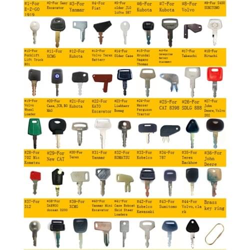 44pc Heavy Equipment Key Set for SANY EZ-Go,Sany,Yanmar,Takeuchi,Fiat,,Kubota,Sumitomo,Sakai,Terex,Hitachi