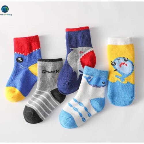 5 Pairs/Lot Child Boys Socks for Toddler Kids Autumn Winter Cute Cartoon Animal Cotton Socks Children Trendy 1-12 Y Miaoyoutong