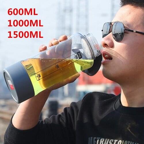 600/1000/1500ML Large Capacity Plastic Bottles Brown Gray Portable Leak-proof Space Water Bottles Summer Outdoor Sport Bottle