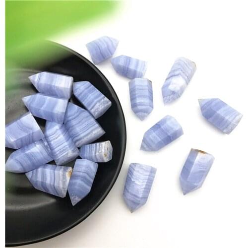 Drop Shipping 1PC Natural Blue Lace Agate Mini Wand Point Ornament Healing Home Decor DIY Gift Natural Stones and Crystals