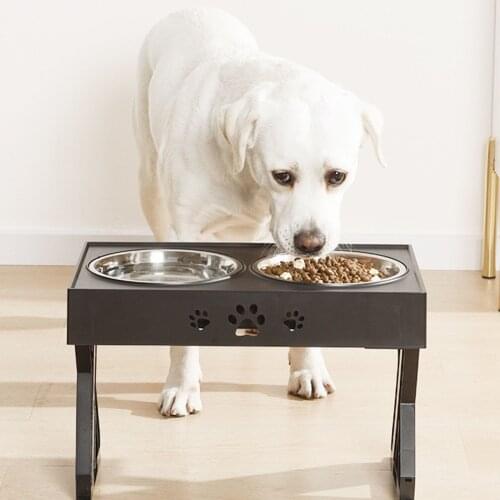Adjustable Dog Bowls Stand Raised with Stainless Steel Bowls Adjusts to 3 Heights for Medium Large Dogs and Pets A1