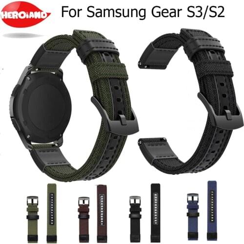 Quick install Watch Band For Samsung Galaxy Watch 42/46 mm Army Style Nylon and Leather Straps For Samsung Gear S3 S2 Watch