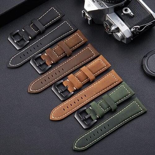 18mm 20mm 22mm 24mm 26mm Genuine Leather Soft Watchbands Women Men Watch Straps Band Handmade 8 Colors Replace Accessories 2021