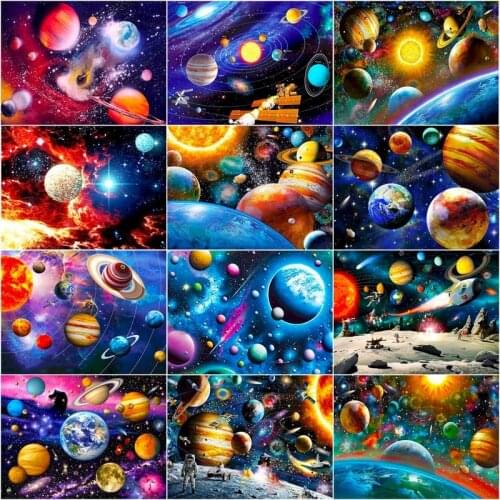 GATYZTORY Paint By Numbers For Adults Planet Scenery Space Universe Oil Painting Home Wall Decor Canvas Colouring Artwork Frame