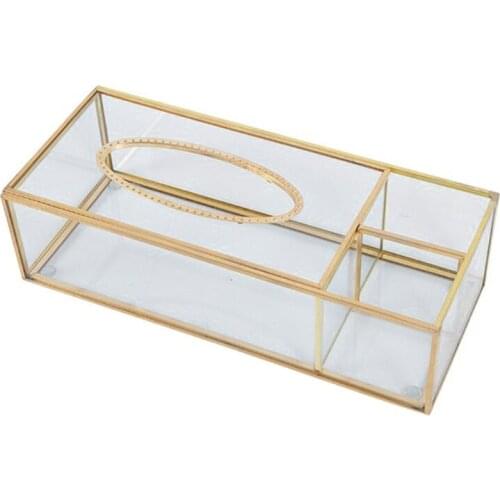 Luxury Nordic Metal Glass Tissue Box Makeup Comestic Storage Case Napkin Dispenser Holder Home Desktop Organizer