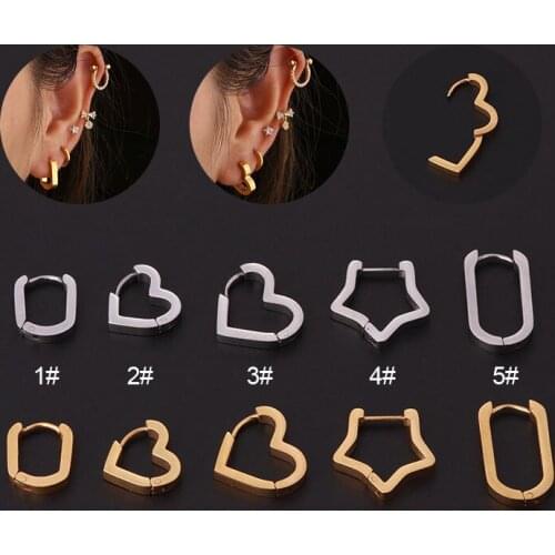 1Piece New Trend Stainless Steel Heart Pentagram Earrings for Women 2021 Fashion Jewelry Heart Piercing Stud Earrings for Teens