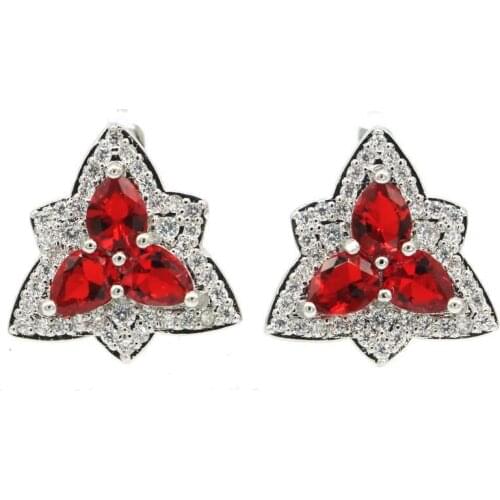 15x15mm Lovely Trangle 4.0g Red Blood Ruby Pink Kunzite CZ Womans Bride Wedding 925 Sterling Silver Earrings