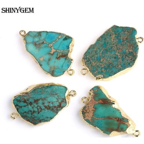 ShinyGem 5Pcs Natural Irregular Sea Sediment Pendant Connector Gold Plating Bezel Minerals Gem Stone Charms DIY Jewelry Making