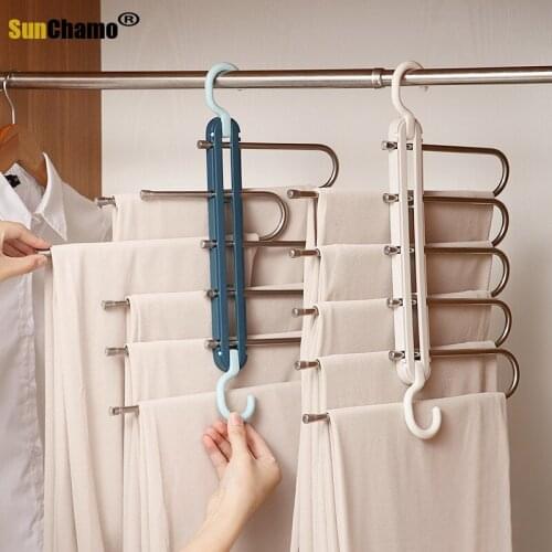 Folding Multifunctional Multi-layer Pants Hanger Household Magic Trousers Clip Wardrobe Storage Artifact Stand Cute Hangers