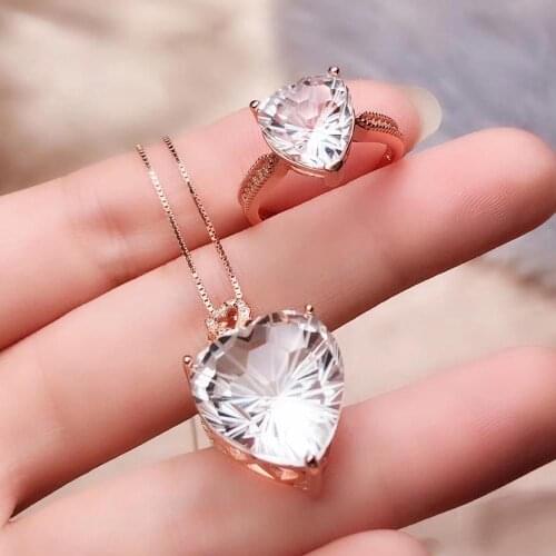 Natural and Real White crystal jewelry set Natural Real Emerald 925 sterling silver 1pc pendant,1pc ring