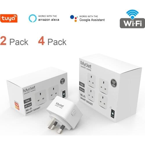 Tuya 2 Pack 13A Smart Plug Wifi Qutlet Timer UK Standard Socket Remote Intelligent Work With Alexa Google