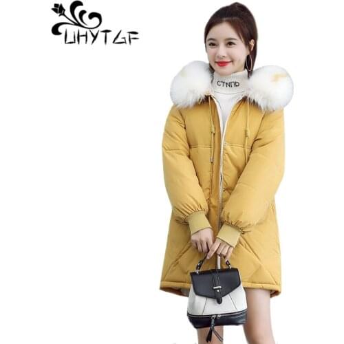 UHYTGF New Womens Winter Coat Woman Long Cotton Parka Female Hooded Warm Jacket Plus size Korean Thicken Down cotton Coats X543