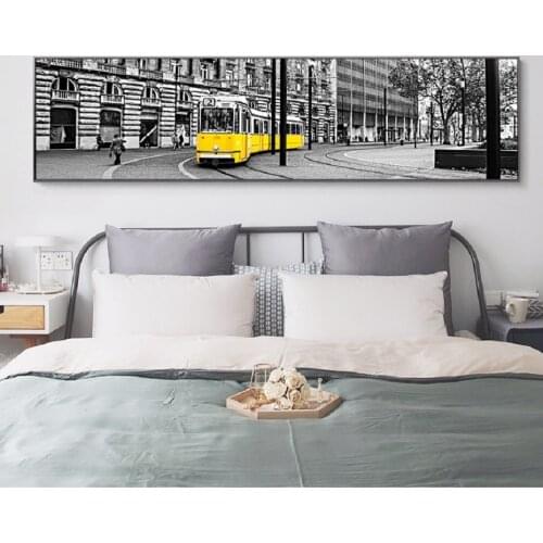 Vintage Black Yellow City Tram Street Canvas Prints Posters Wall Art Landscape Canvas Paintings for Living Room Home Decor