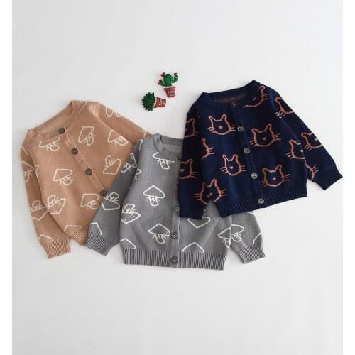 Kids Girls and Boys Cartoon Cat Pattern Knit Cardigan