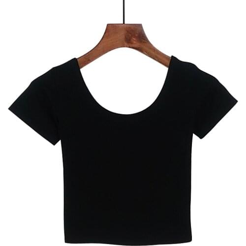 O-neck Women Spring Summer Cotton T shirt Close-tight Sexy Close-fitting Slim Crop Top Short Sleeve Tees Stretch Streetwear Tops