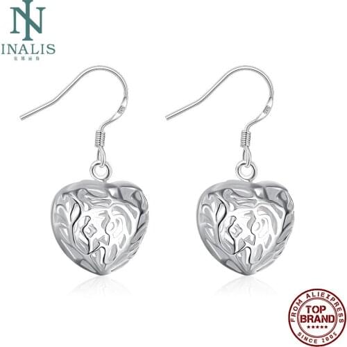 INALIS Hollow Heart Shape White Romantic Drop Earrings For Women Small Three-Dimensional Copper Earring Wedding Fashion Jewelry