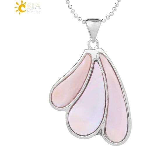 CSJA Natural Mother of Pearl Shell Necklaces Pendants Pink Shells for Femme Silver Color Bohemia Statement Necklace Jewelry F912