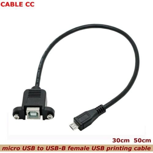 Micro USB 5pin Male to USB B Female Panel Mount Type Cable 50cm with Screws 2pcs/lot