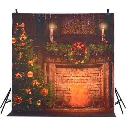 1.5 * 2m Photography Background Digital Printing Christmas Tree Fireplace Bell Pattern Backdrop for Photo Studio