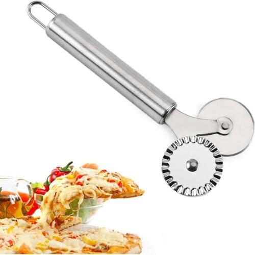 1pcs Stainless Steel Pizza Cutter Double Roller Pizza Knife Cutter Pastry Pasta Dough Crimper Kitchen Pizza Tools