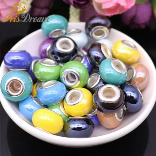 10pcs Lot Wholesale Round Round Loose Big Hole Glass Beads Spacer fit Pandora Charm Bracelet DIY Necklace for Jewelry Making