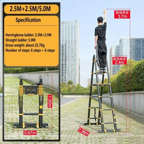 2.5M+2.5M Herringbone Ladder/5.0M Straight Ladder Multifunctional Anti-tilt Engineering Ladder Telescopic Ladder Folding Ladder
