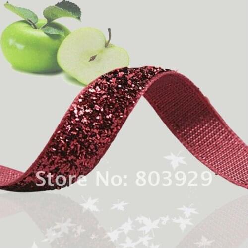 3/8" Scarlet Glitter Velvet Ribbon Velvet Glitter Ribbon Color Glitter Ribbon