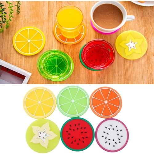 6Pcs/Set Fruit Coaster Colorful Silicone Cup Holder Drinks Mat Tableware Placemat Kitchen Tool Random Style
