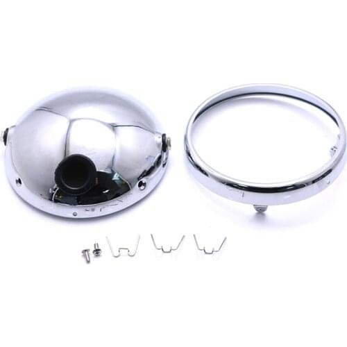 7" Motorcycle Headlamp Cover Round Headlight Housing Silver Aluminum Universal