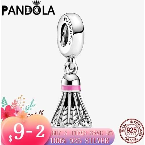 Authentic 925 Sterling Silver Badminton Birdie Dangle Charms Beads Fit Original Pandora Bracelets Necklace Brand Jewelry Gift