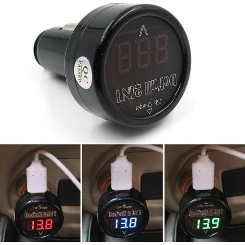 12-24V Car USB Charger Mobile Phone Charger Voltmeter Cigarette Lighter USB Charger LED Voltmeter car voltage meter