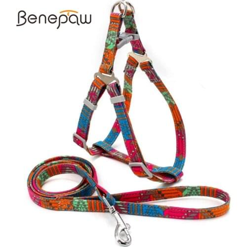 Benepaw Durable Retro Bohemia Dog Harness And Leash Set Adjustable Comfortable Safety Pet Vest For Small Medium Large Breed