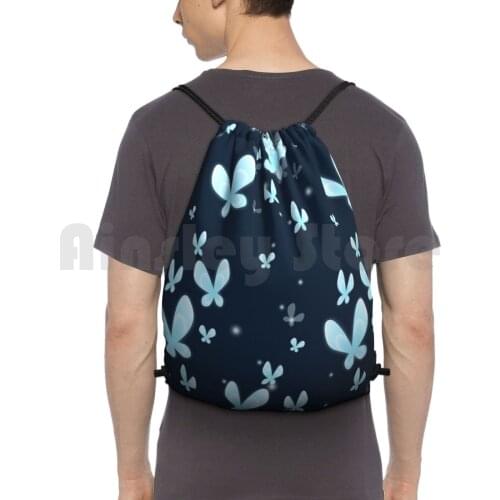 Butterflies Pattern Backpack Drawstring Bags Gym Bag Waterproof Hollow Knight Video Game Insect Game Geek Nature Dark