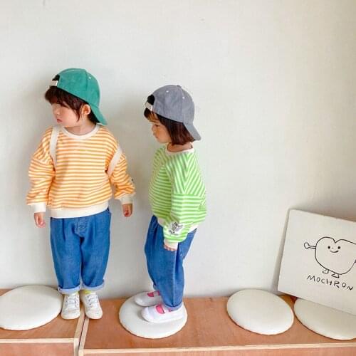 Childrens Wear 2020 Autumn New Korean Version Boys and Girls Letter Sweater Childrens Round Neck Long Sleeve Top Striped